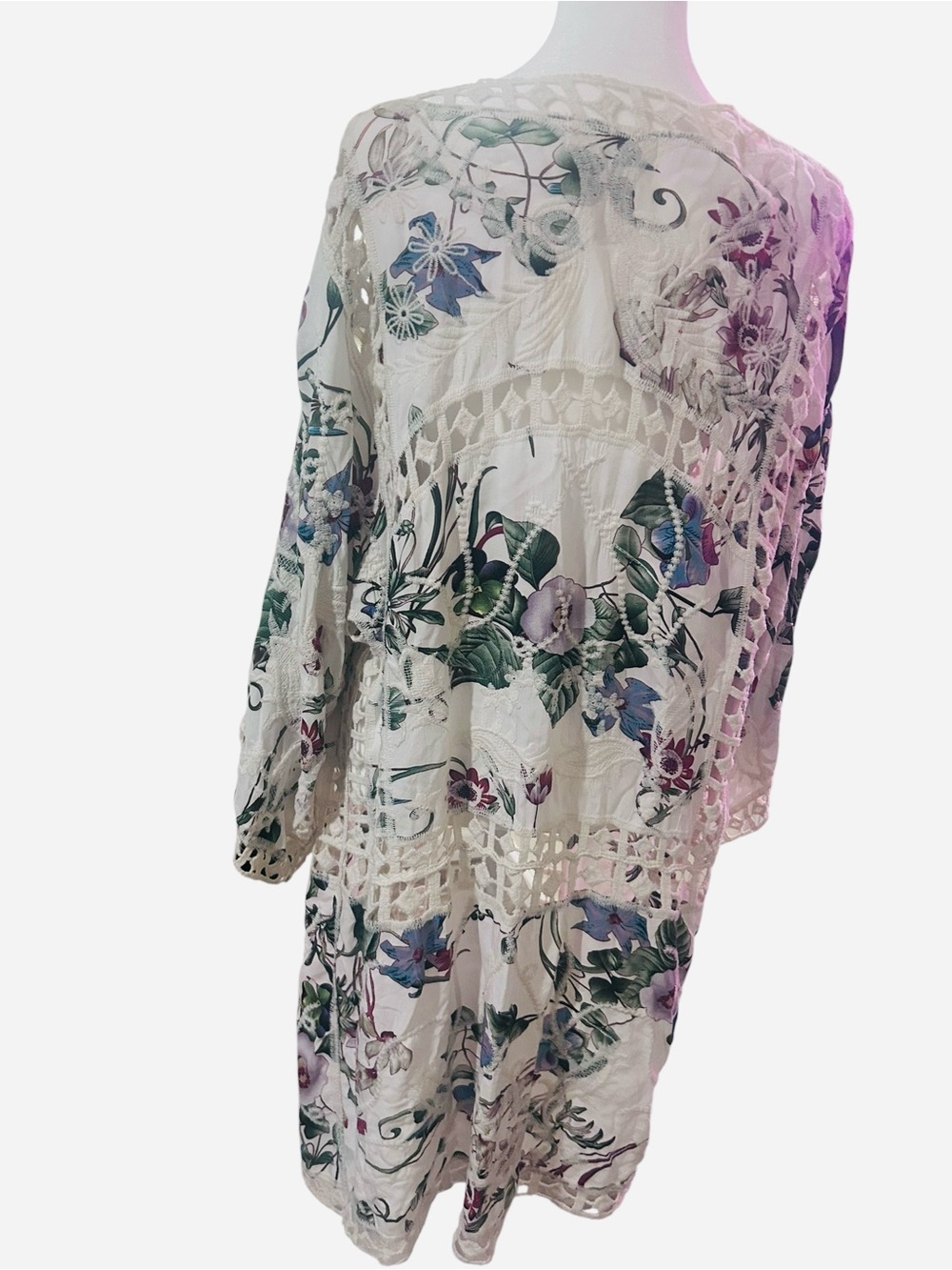 Anthropologie clea crochet floral kimono / boho floral lace duster - Picture 3 of 8